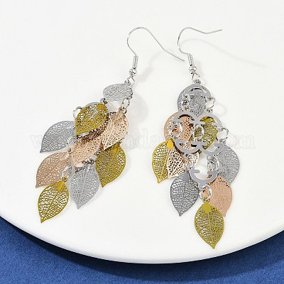 Серьги-подвески в форме листьев из нержавеющей стали 430 EJEW-A137-06P-05-1
