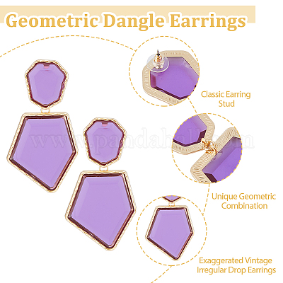 3 пара сережек-гвоздиков с подвесками в форме многоугольника EJEW-FI0002-81-1