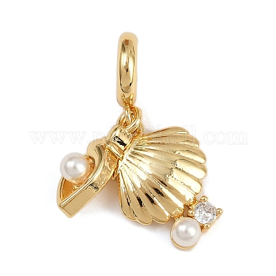 Европейские подвески-подвески из латуни с паве из прозрачного кубического циркония KK-N271-32G-1