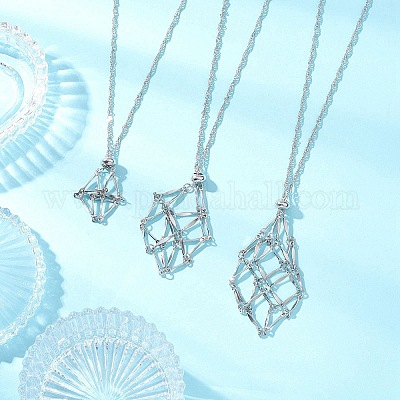 3 шт. 3 стиля 304 нержавеющая сталь пустой макраме мешочек кулон сингапурская цепочка ожерелья NJEW-JN05284-1