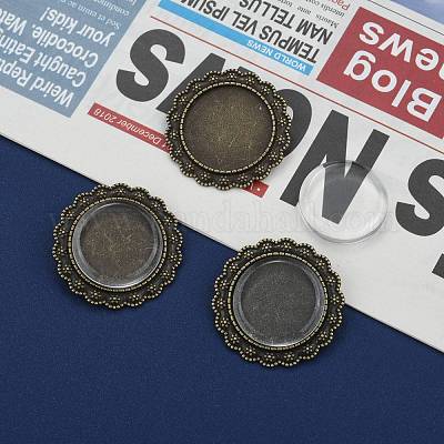 25 мм прозрачный стекло кабошоны и старинные цветка сплава сеттинги брошь кабошон ободок DIY-X0189-AB-NF-1