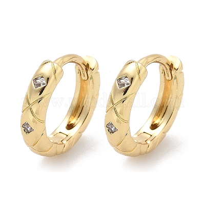 Квадратные серьги-кольца из латуни с микропаве из прозрачных кубических цирконий EJEW-Z102-38G-1