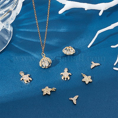 8 шт. 4 стиля океанская тематика латунные микро паве прозрачные кубические циркониевые подвески FIND-BBC0001-04-1