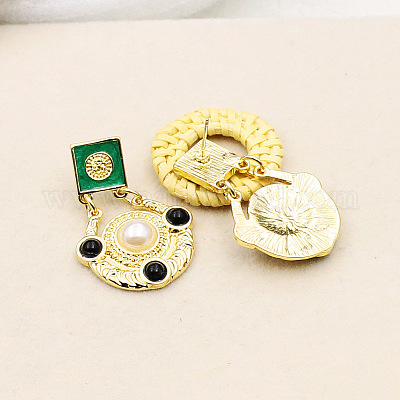 Плоские круглые с квадратными висячие серьги-гвоздики из сплава эмали FS-WGA25AE-01-1