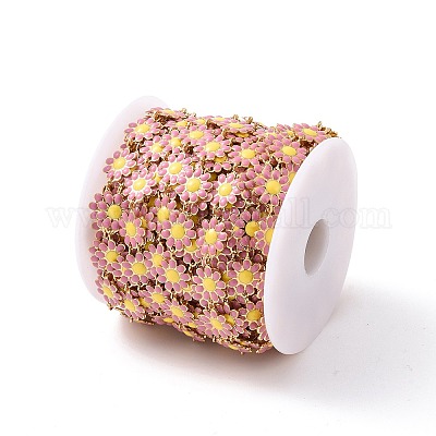 Цепи из нержавеющей стали 304 с ионным покрытием (IP) в виде цветка маргаритки с эмалью AJEW-J035-03G-10-1