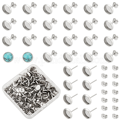 Плоские круглые серьги-гвоздики из нержавеющей стали 304 STAS-UN0060-72A-1