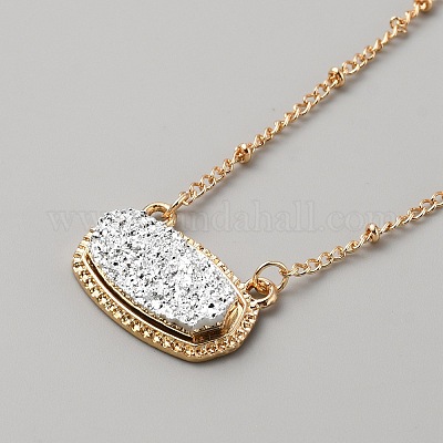 Овальное колье с подвеской из искусственной смолы «друзы» и цепочками-сателлитами из сплава NJEW-WH0016-39G-06-1