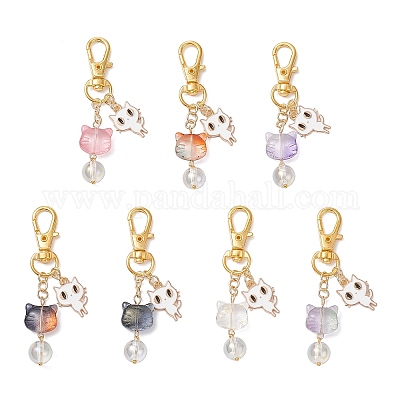7 шт. подвеска в виде кошки из стекла и сплава с эмалью HJEW-JM03866-1
