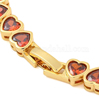 Браслеты из латуни с фианитом и звеньями в форме сердца BJEW-Q347-05G-04-1