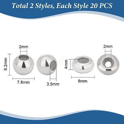40 шт. 2 бусины из нержавеющей стали 202 STAS-UN0043-17-1