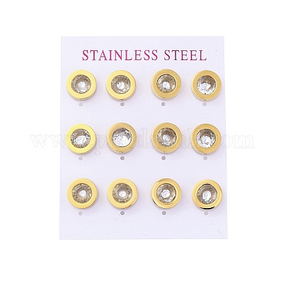 Плоские круглые серьги-гвоздики из нержавеющей стали 304 EJEW-C099-23G-03-1