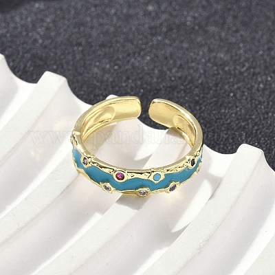 Манжеты из латуни с микро паве кубический цирконий для женщин RJEW-D322-01G-1