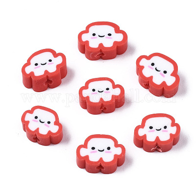 Polymer Clay Smiley Face Beads Flower (10 x 4.5 mm) Multi Color (50 pcs)