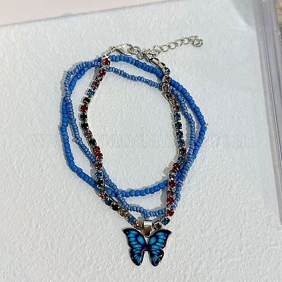 Комплекты многослойных браслетов на лодыжку из богемской смолы и стеклянных бусин WG187EB-09-1