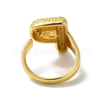 Открытое кольцо-манжета из латуни с надписью микро паве для женщин с прозрачным кубическим цирконием RJEW-N046-03P-G-1