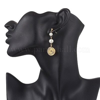 3 пара висячих сережек-гвоздиков со стеклянным жемчугом EJEW-JE06543-1