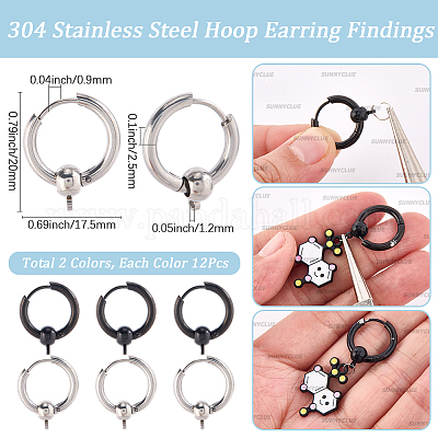 24 шт. 2 цвета фурнитуры для сережек-колец из нержавеющей стали 304 FIND-SC0017-16C-1