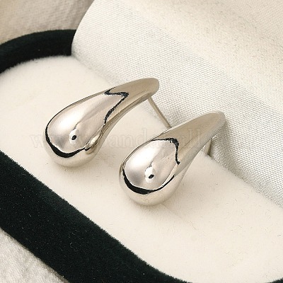 Серьги-гвоздики из латуни в форме капли с покрытием стойки EJEW-H143-18P-01-1