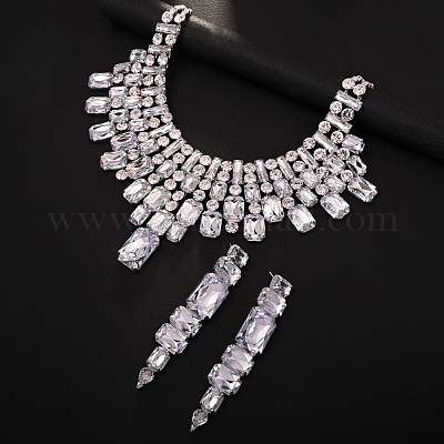 Прямоугольный и плоский круглый сплав с хрустальным кулоном и серьгой-гвоздиком FS-WGA507D-01-1