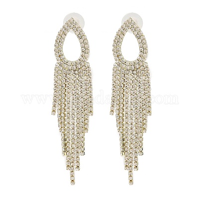 Серьги с кисточками и цепочкой из кубического циркония EJEW-P236-10G-1