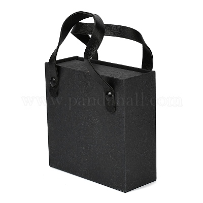 Ящики для украшений из искусственной кожи с квадратной губкой внутри и прямоугольными мешочками для украшений из текстурированной бумаги ABAG-B009-02A-1