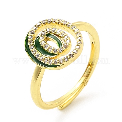 Регулируемое кольцо с инициалами из разноцветной эмали и прозрачным кубическим цирконием RJEW-P045-01G-O-1