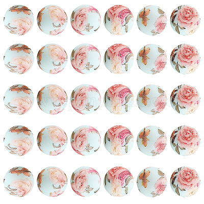 60шт круглые силиконовые бусины с принтом SIL-PA0001-05-1