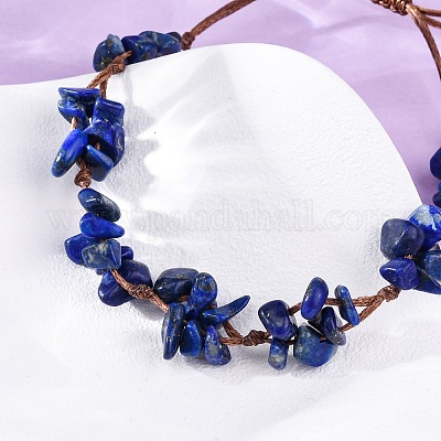 Регулируемые браслеты из натурального лазурита с плетеными бусинами для женщин BJEW-U035-02G-1