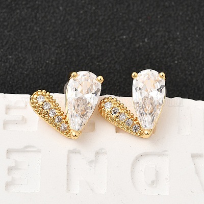 Серьги-гвоздики в форме сердца из латуни с прозрачным фианитом и прозрачным фианитом EJEW-C158-04G-1