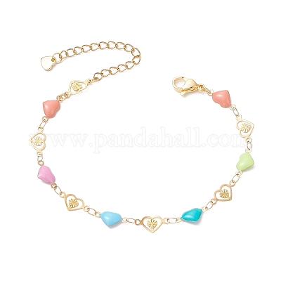 Браслеты из нержавеющей стали 304 с сердечками и эмалью BJEW-JB11497-1