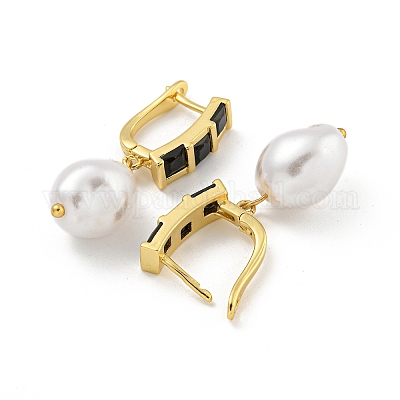 Серьга-кольцо из латуни с микропаве из кубического циркония EJEW-C102-02G-02-1