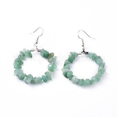 Натуральный зеленый авантюрин болтающийся серьги EJEW-E255-D11-1