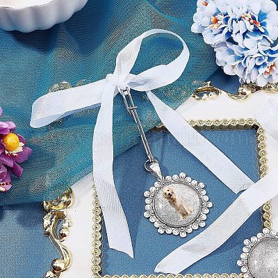 2 шт. плоская круглая брошь-подвеска в виде цветка из сплава с бантом из атласной ленты&nbsp;HJEW-FH0001-21-1