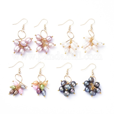 Orecchini A Fiore Con Perle D'acqua Dolce E Perla Rosa Centrale - Oro 585, Grandezza 12 Mm