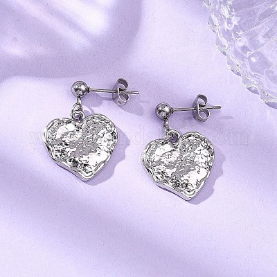 Серьги-гвоздики из текстурированного сплава в форме сердца EJEW-JE06810-1