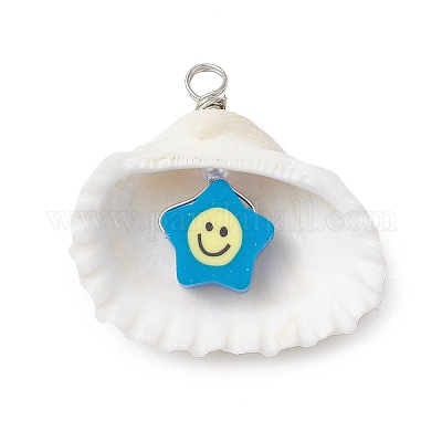 Подвески из полимерной глины ручной работы в виде натуральной ракушки и улыбающегося лица PALLOY-JF03802-01-1