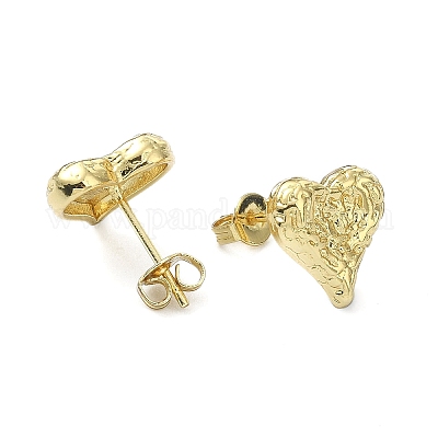 Латунные серьги-гвоздики в форме сердца на День святого Валентина EJEW-Q780-09G-1