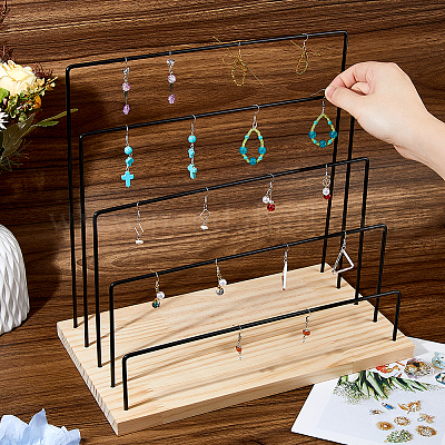 5-уровневые черные железные подставки для сережек EDIS-WH0041-03-1