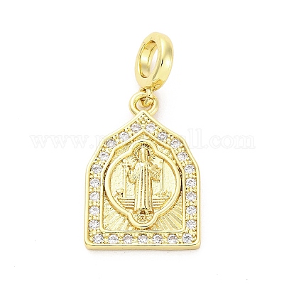 Латунные микро-паве кубические цирконии святые европейские подвески-шармы KK-D325-27G-05-1