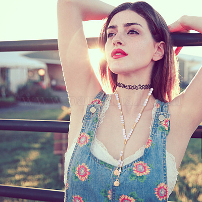 2 шт. 2-х цветные стеклянные бусины-лариаты с цепочкой из сплава «Бостон» NJEW-AN0001-05-1