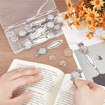 12 шт. закладки в тибетском стиле в виде совы из сплава для книг с оправой в виде кабошона TIBE-HY0001-08-1