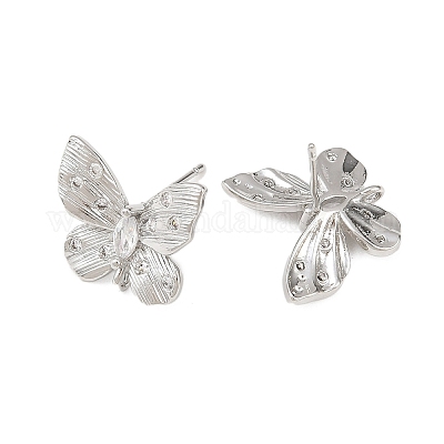 Фурнитура для сережек-гвоздиков с бабочками из латуни с микропаве из прозрачных кубических цирконий KK-F921-02P-1