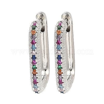 Латунные микро проложить серьги обруча кубического циркония EJEW-D078-11P-1