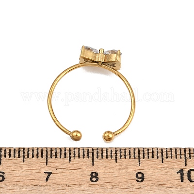 Кольца-манжеты с бантом из нержавеющей стали 304 с прозрачными кубическими цирконами для женщин RJEW-G362-01G-1