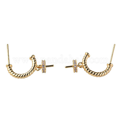 Фурнитура для серег-гвоздиков из латуни с паве из прозрачного кубического циркония KK-N233-389-1