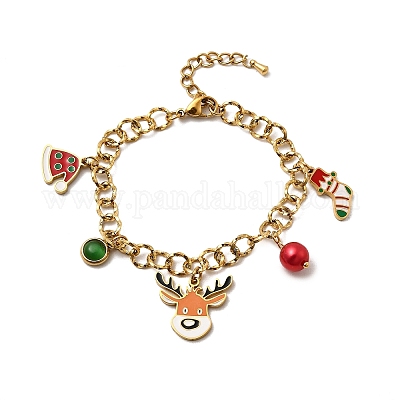 Рождественские браслеты с подвесками из нержавеющей стали 304 для женщин BJEW-Z142-04G-1