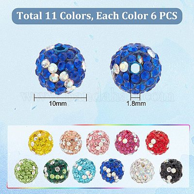 66шт 11 цвета бусины из полимерной глины со стразами FIND-PH0017-74-1