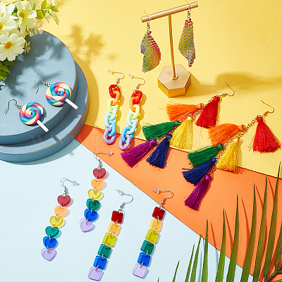 6 пара сережек-кисточек в виде леденцов в форме сердца из акрила и полимерной глины в двух стилях EJEW-AN0003-33-1