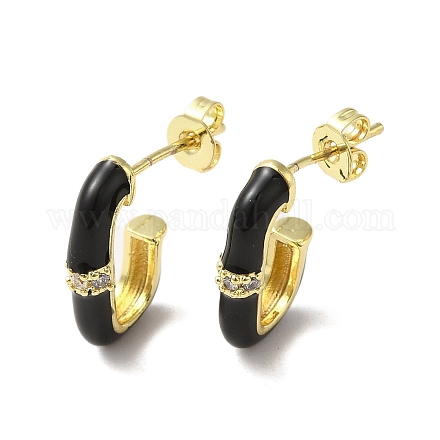 Real 18K Gold Plated Brass Oval Stud Earrings EJEW-L268-020G-01-1