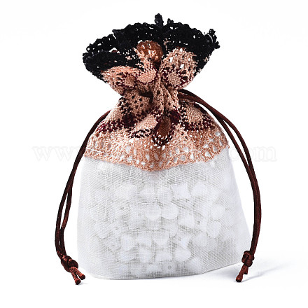 Polyester Lace & Slub Yarn Drawstring Gift Bags OP-Q053-010B-1